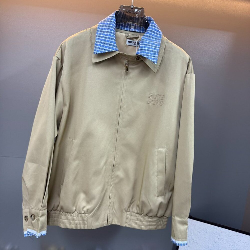 Miu Miu Women's Casual Zip-Collar Faux Two-Piece Jacket — Beige